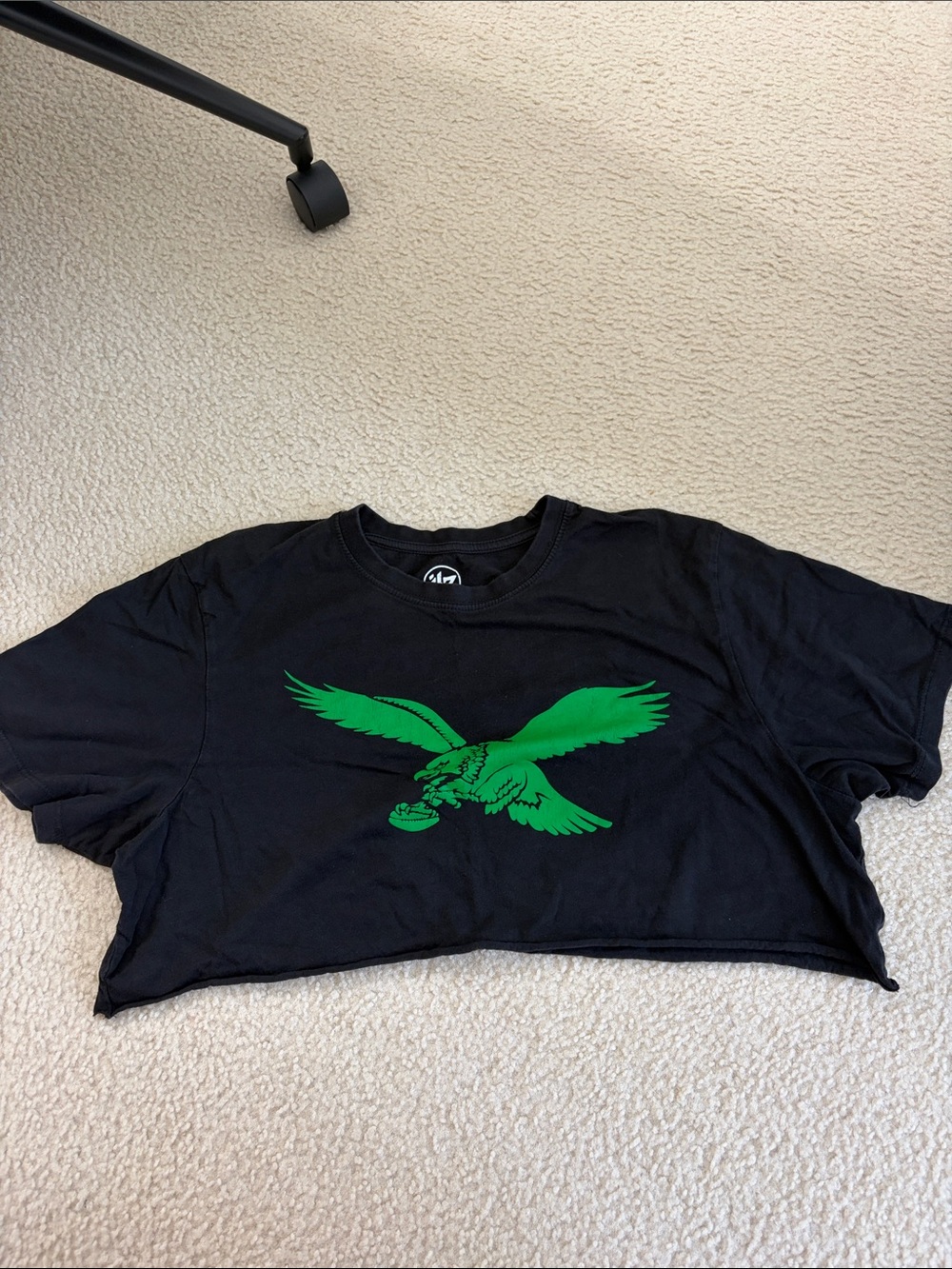 Black Crop Tee with Green Eagles Graphic